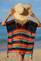 Rainbow Stripe Openwork Slit Cover Up - View 18 | WEUXS