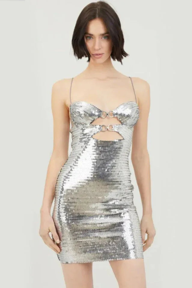 Draped Bra Mini Dress With Double Metal Ring - WEUXS