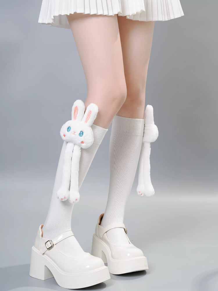 Knee high socks with detachable plush cat embellishment - View 8 | WEUXS