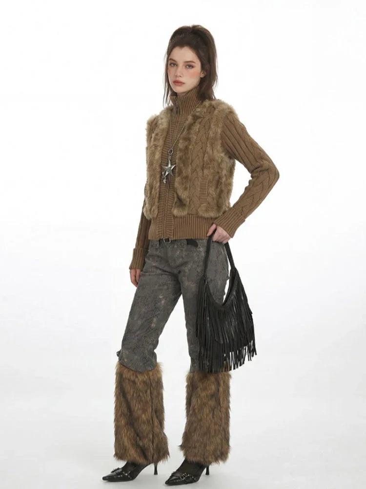 Faux Fur Panel Zip-Up Cardigan - View 6 | WEUXS