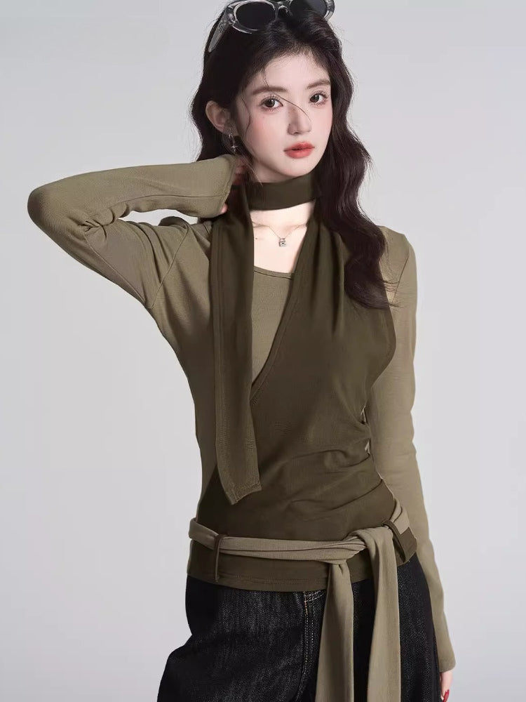 Asymmetrical Knit Top with Scarf Detail - View 7 | WEUXS