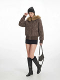 Y2K Brown Star Quilted Puffer Jacket - WEUXS