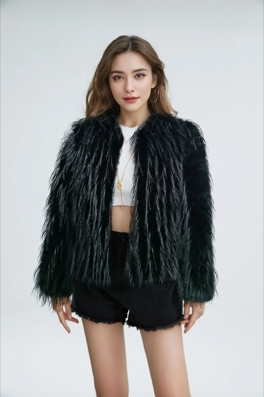 Faux feather cropped jacket - View 7 | WEUXS