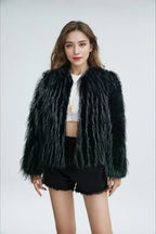 Faux feather cropped jacket - View 7 | WEUXS