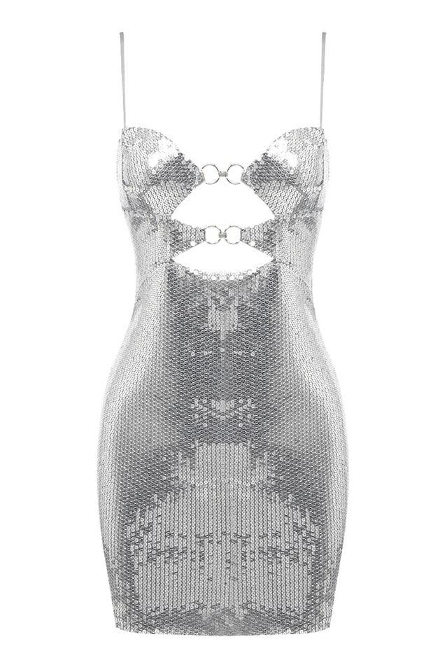 Draped Bra Mini Dress With Double Metal Ring - WEUXS
