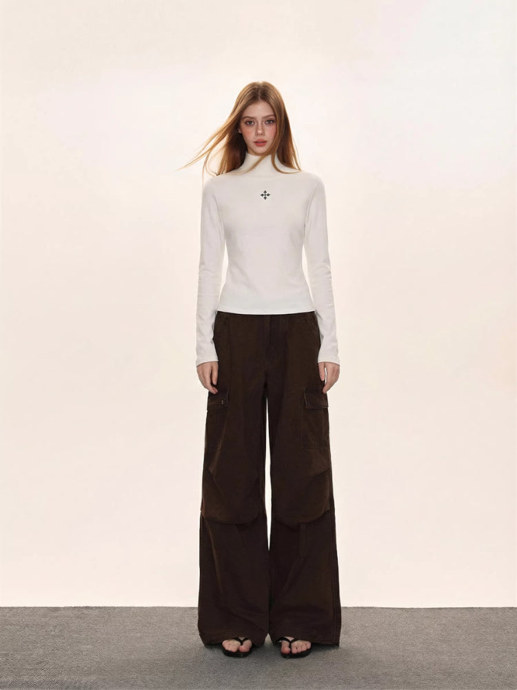 Mock neck long sleeve ribbed knit top - View 6 | WEUXS
