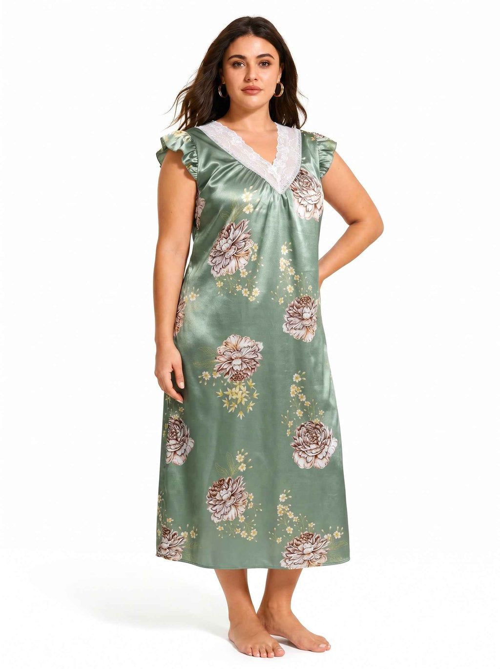 Women's Floral Print V-Neck Midi Nightgown