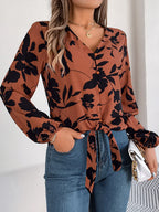 Monochrome floral tie front blouse - View 9 | WEUXS