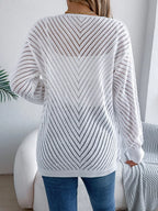 Back view of a white chevron pointelle knit cardigan