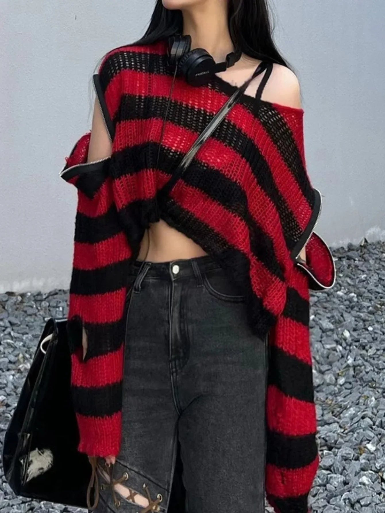 Striped Cropped Knit Sweater Secondary image