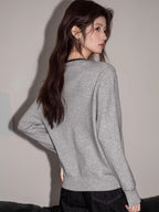 Grey mock two-piece v-neck knit cardigan - View 6 | WEUXS