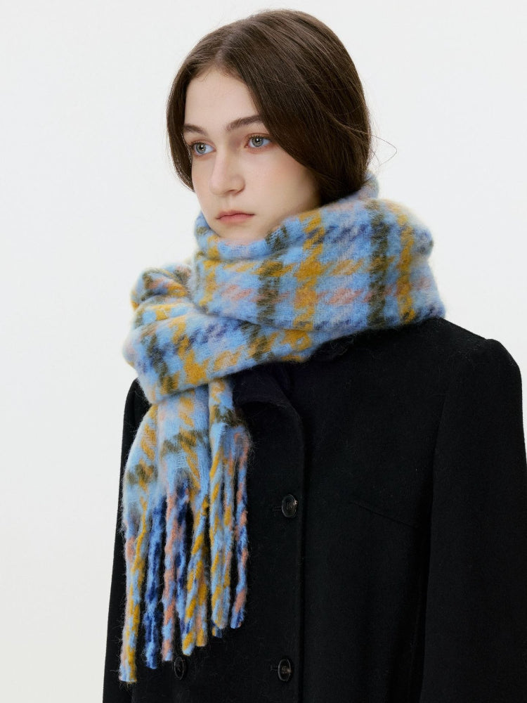Brushed Faux Mohair Plaid Scarf