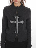 Fitted knit cardigan with cross detail and zip front - View 6 | WEUXS