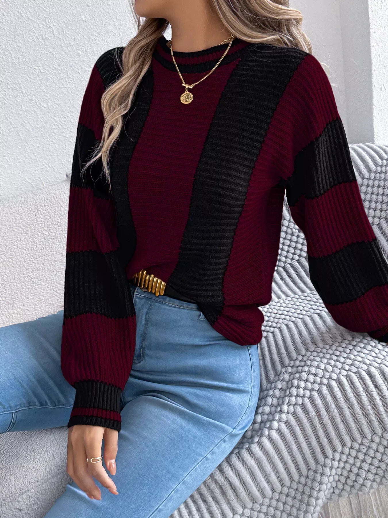 Vertical stripe knit sweater - View 7 | WEUXS