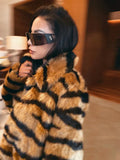Statement Tiger Print Faux Fur Long Coat - WEUXS