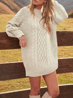 Chunky Cable Knit Tunic Sweater - WEUXS