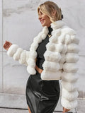 Pearl White Tiered Faux Fur Cropped Jacket - WEUXS