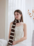 Extra Long Striped Ruffle Skinny Scarf - WEUXS