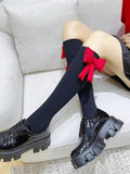 Ribbed crew socks with red bow accent - View 7 | WEUXS