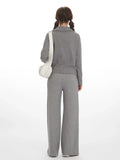 Minimalist Grey Ribbed Double-Zip Jacket - WEUXS
