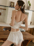 Button-Front Lace Satin Cami & Shorts Set - WEUXS