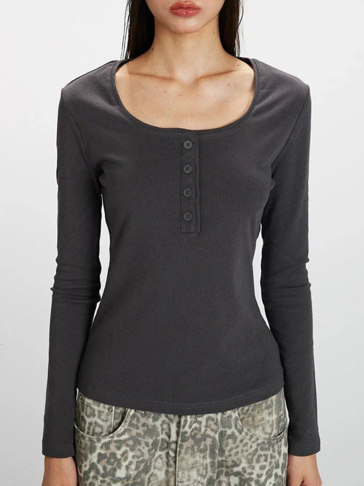 Ribbed Knit Henley Top with Buttons - View 6 | WEUXS