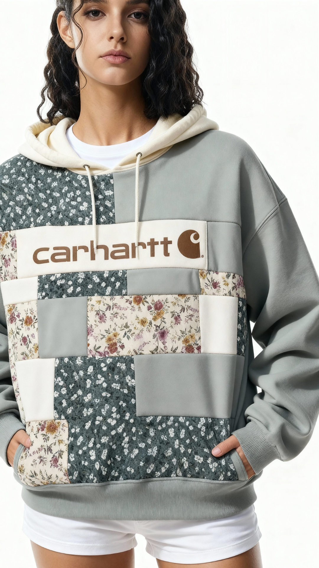 Unique Women’s Hoodie – Vintage Floral Patchwork Edition