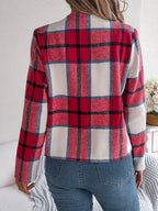 Chic Navy Blue Plaid Cropped Jacket - WEUXS