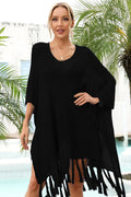 Fringe Trim Dolman Sleeve Openwork Cover Up | Dress In Beauty