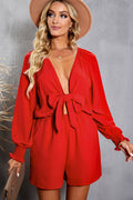 Tied Flounce Sleeve Plunge Romper | Dress In Beauty