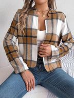Chic Navy Blue Plaid Cropped Jacket - WEUXS