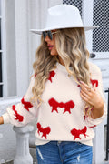 Bow Round Neck Dropped Shoulder Sweater | Dress In Beauty