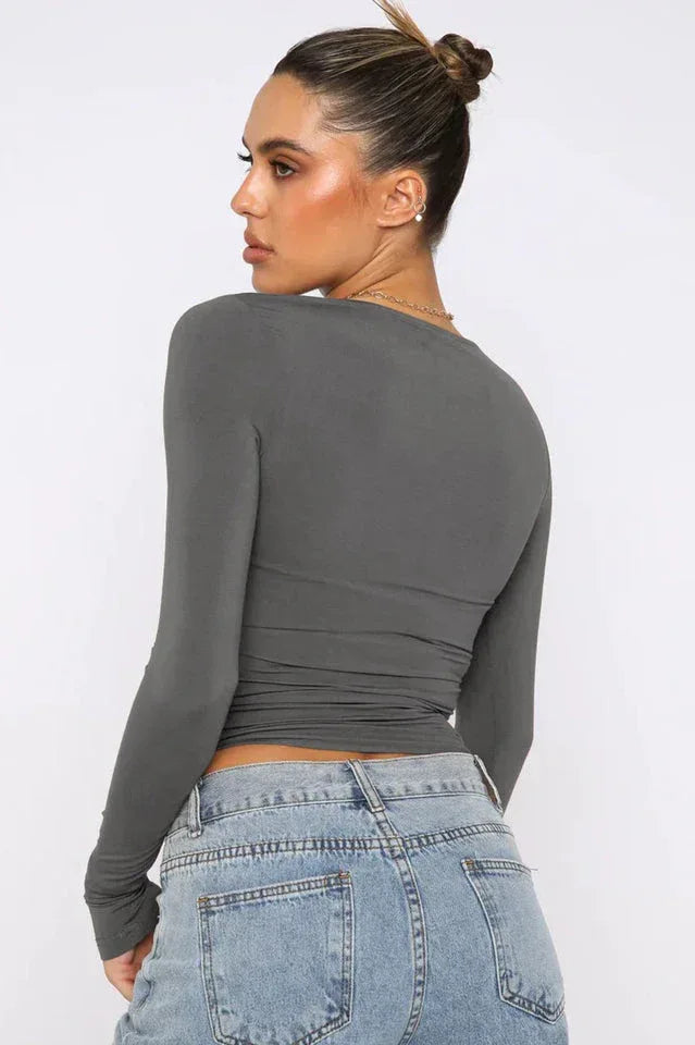 Round Neck Long-Sleeve Top - WEUXS