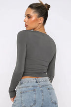 Round Neck Long-Sleeve Top - WEUXS