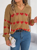 Collared Heart Print Knit Sweater - View 7 | WEUXS