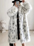 Luxury Snow Lynx Pattern Faux Fox Fur Coatt - WEUXS