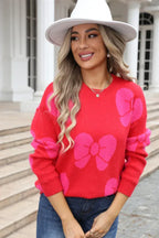 Women's crew neck knit sweater with bow print - View 16 | WEUXS