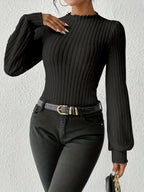 Ribbed Knit Mock Neck Bodysuit - View 7 | WEUXS