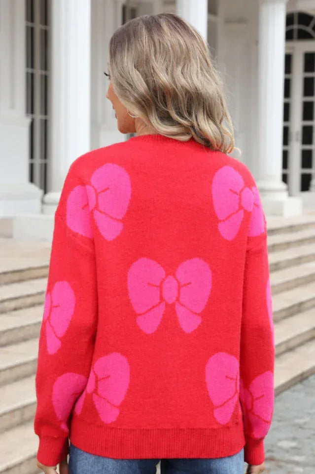 Women's crew neck knit sweater with bow print - View 20 | WEUXS