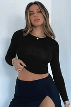 Round Neck Long-Sleeve Top - WEUXS