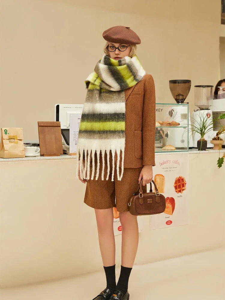Pastel Blue & White Block Stripe Oversized Scarf - WEUXS