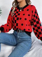 Gray polka dot checkerboard knit sweater - View 12 | WEUXS
