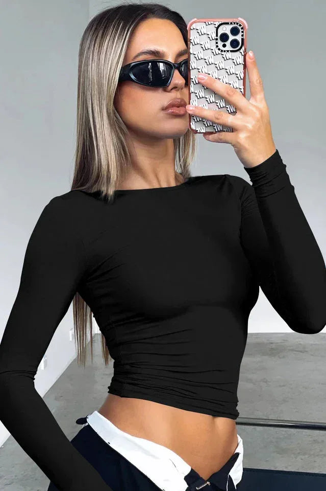 Round Neck Long-Sleeve Top - WEUXS