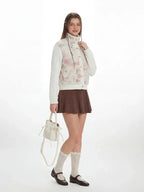 Floral Sherpa & Cable Knit Spliced Jacket - WEUXS