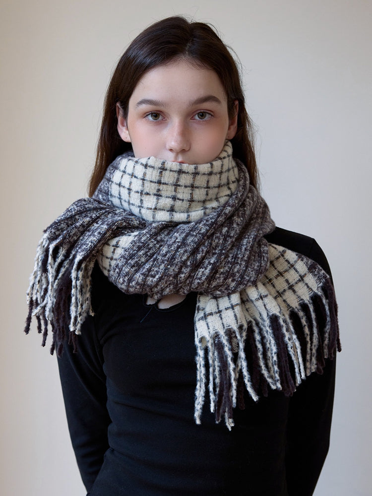 Navy Split Grid & Houndstooth Scarf