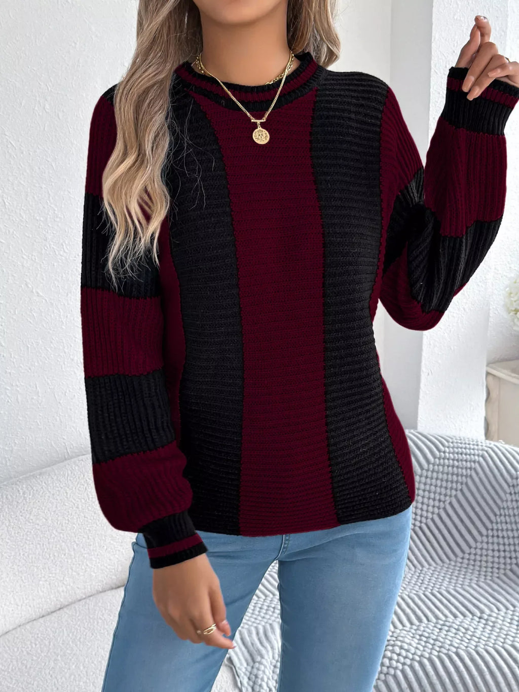 Vertical stripe knit sweater - View 9 | WEUXS