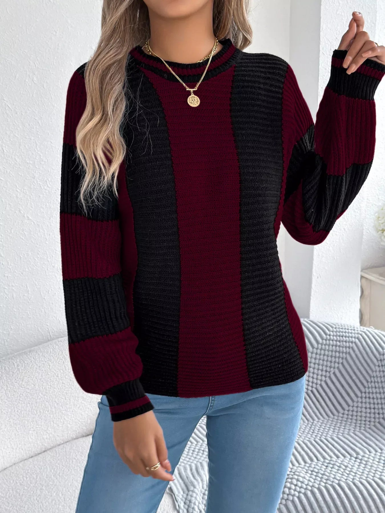 Vertical stripe knit sweater - View 9 | WEUXS