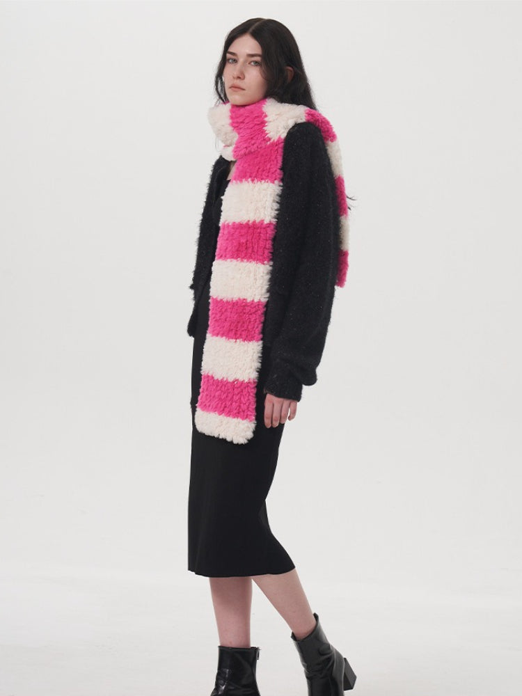 Candy Stripe Plush Faux Fur Scarf