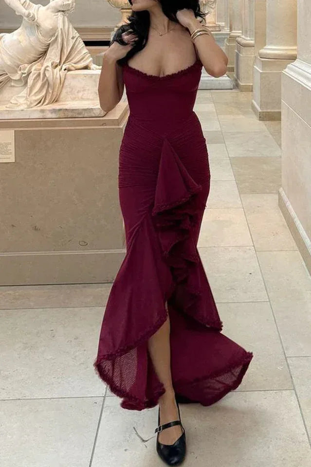 Apricot Ruffled Front Gown - View 25 | WEUXS