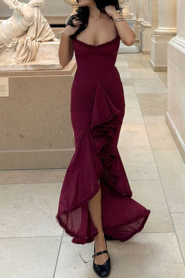 Apricot Ruffled Front Gown | Dress In Beauty